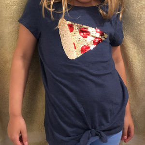 Tie front pizza sequin flip t-shirt